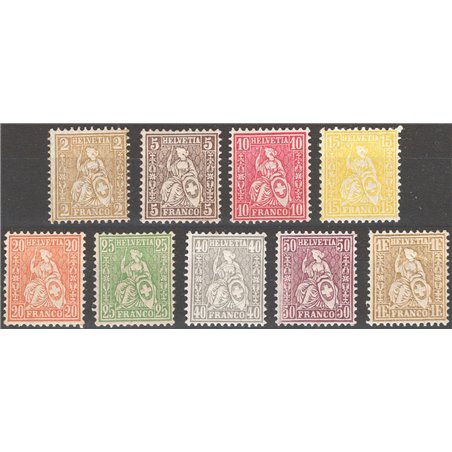 Svizzera 1881 Helvetia seduta con fili di seta n° 49/57 Cat. € 116 (**)