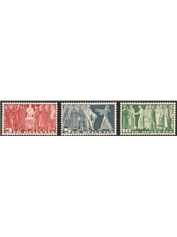 Svizzera 1942 Soggetti storici su carta gialla con fili di seta serie n° 313B/315B Cat. € 80 (*)