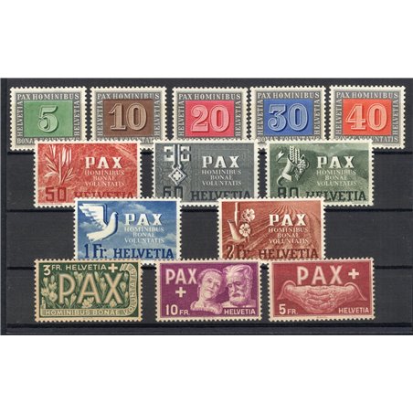 Svizzera 1945 Pace serie n° 405/17 Cert. Biondi Cat. € 580 (**)