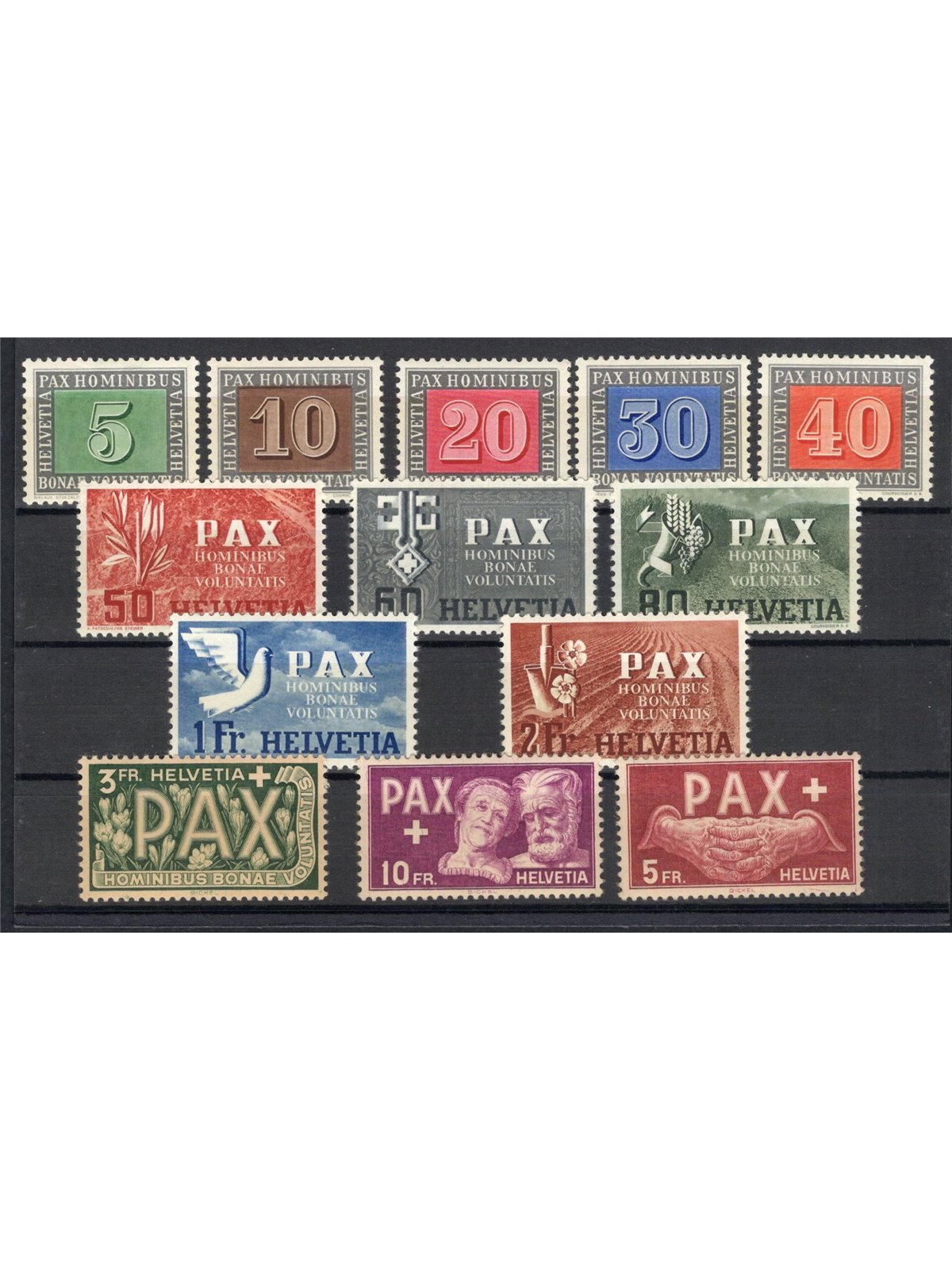 Svizzera 1945 Pace serie n° 405/17 Cert. Biondi Cat. € 580 (**)