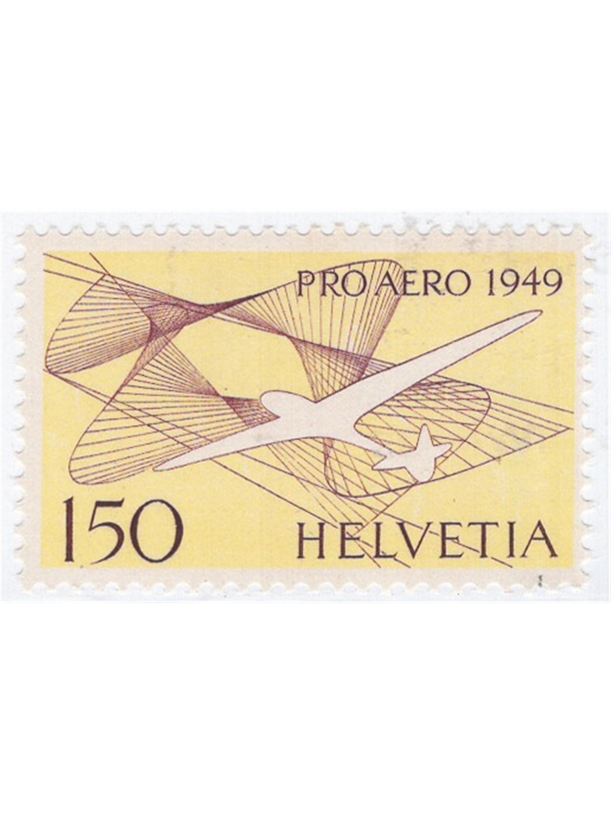 Svizzera 1949 P.A. Aliante 1,50 fr. giallo n° 44 Cat. € 50 (**)