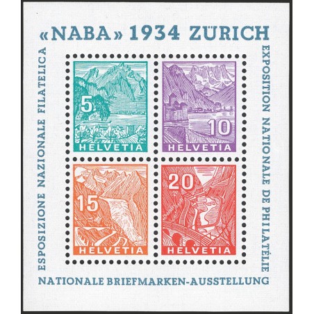 Switzerland 1934 BF ‘Naba’ Expo no. 1. Partenophil certificate Cat. € 900 (**)