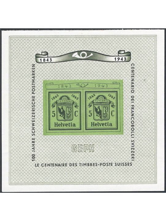 Svizzera 1943 BF Centenario del Francobollo Svizzero n° 10 Cat. € 90 (**) 