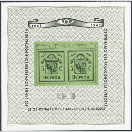 Svizzera 1943 BF Centenario del Francobollo Svizzero n° 10 Cat. € 90 (**) 