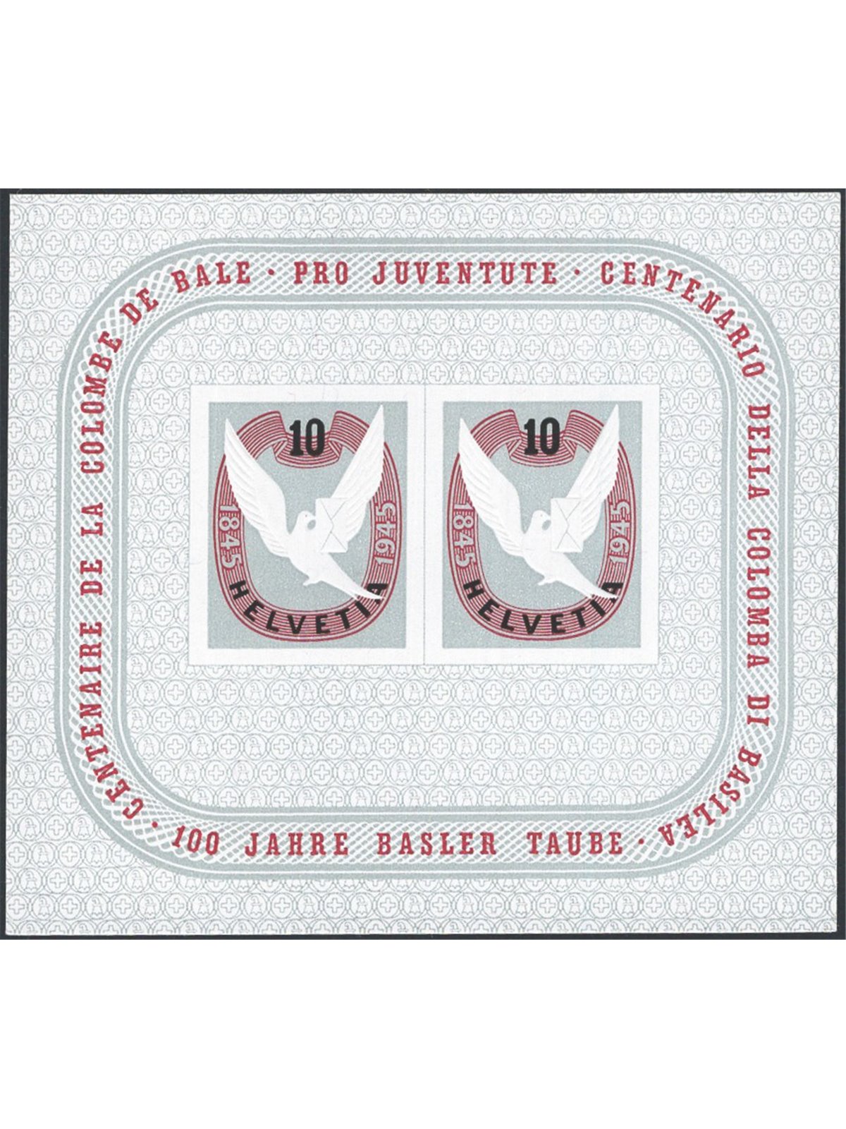 Svizzera 1945 BF Centenario della Colomba di Basilea n° 12 Cat. € 190 (**)