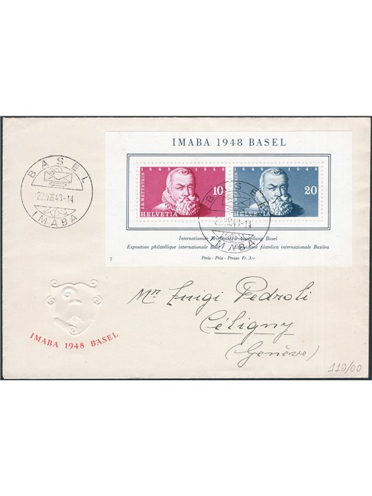 Svizzera 1948 BF Expo Imaba su lettera per Ginevra n° 13 Cat. € 240