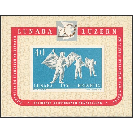 Svizzera 1951 BF Expo Filatelica di Lucerna "Lunaba" n° 14 Cert. Biondi Cat. € 275 (**)