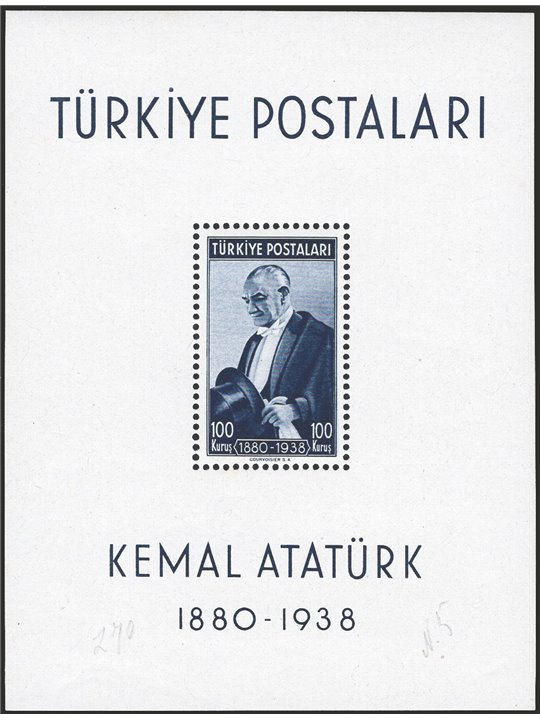 Turchia 1939 BF Anniv. della morte del Presidente Ataturk n° 1 Cat. € 100 (**)