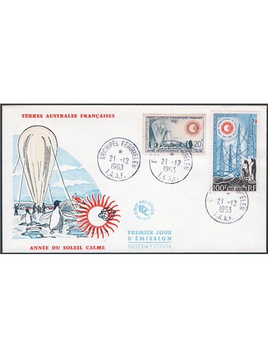 Terre Australi Antartico Francese 1963 Anno Internazionale del Sole Calmo n° 21 + P.A. 7 su FDC