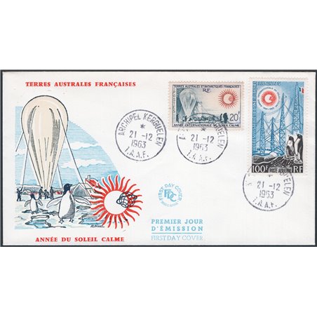 French Antarctic Territories 1963 International Year of the Quiet Sun no. 21 + P.A. 7 on FDC