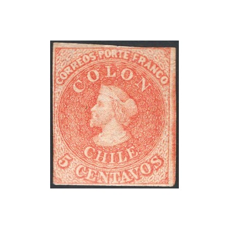 Cile 1861 Cristoforo Colombo 5 c. arancio n° 5b Cert. CiBaFil Cat. € 275 (*)