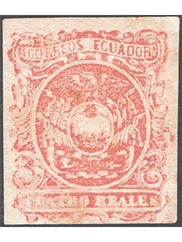 Ecuador 1866 Coat of Arms 4 r. brown-red no. 4. CiBaFil cert Cat. €375 (*)