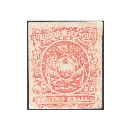 Equador 1866 Stemma 4 r. rosso bruno n° 4 Cert. CiBaFil Cat. € 375 (*)