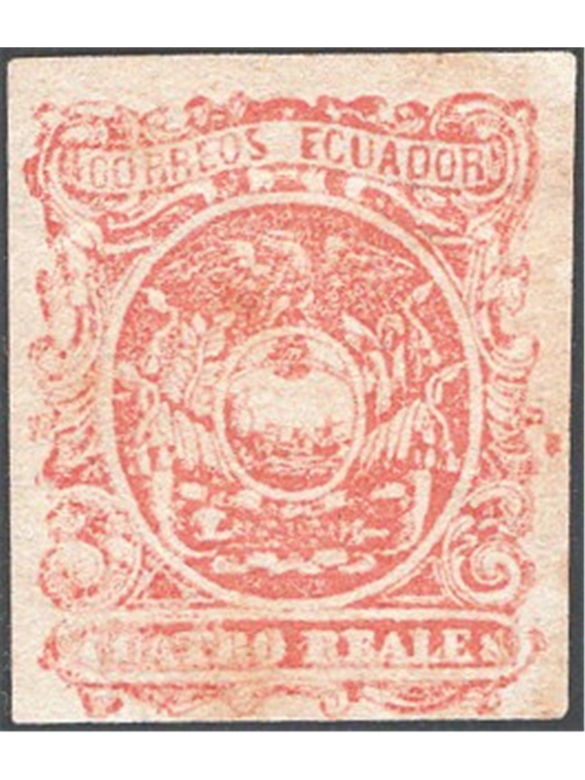 Ecuador 1866 Coat of Arms 4 r. brown-red no. 4. CiBaFil cert Cat. €375 (*)