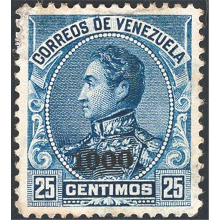 Venezuela 1900 Simon Bolivar 25 c. blu con soprast. nera “1900”  n° 74 Cat. € 600 (*)