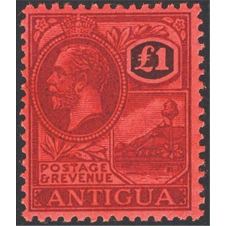 Antigua 1921/22 Giorgio V 1 £ violetto e nero su rosso n° 55 Cert. CiBaFil Cat. € 600 (**)