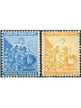 Cape of Good Hope 1871/76 Muse of Hope 4 p. blue and 5 sh. yellow without border ‘CC’ watermark and 14-tooth crown no. 20D + 20E