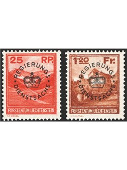 Liechtenstein 1933 Vedute con soprast. di servizio serie n° 9/10 Cert. CiBaFil Cat. € 400 (**)