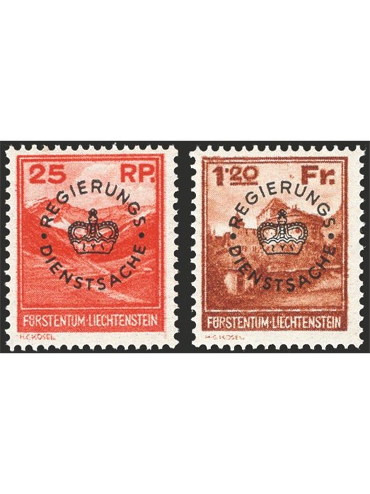 Liechtenstein 1933 Scenes with service overprint series no. 9/10 CiBaFil certificate Cat. €400 (**)