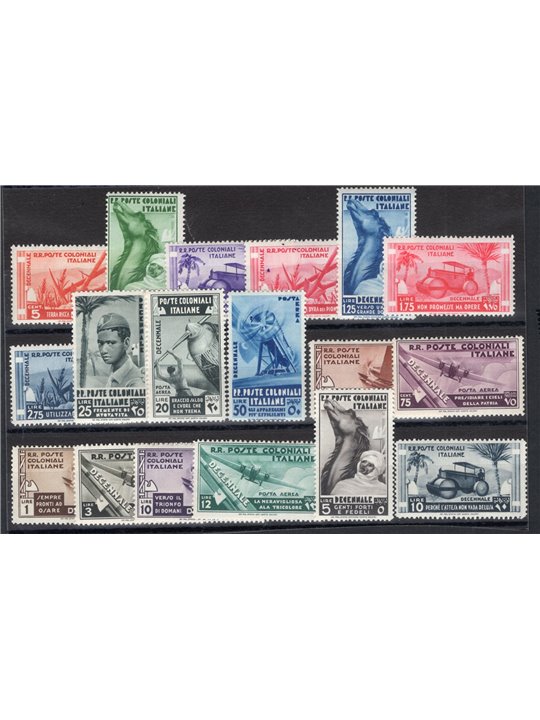 Colonie Italiane 1933 Decennale Marcia su Roma serie n° 32/41 + P.A. 22/29 Cert. CiBaFil Cat € 1.200 (**)