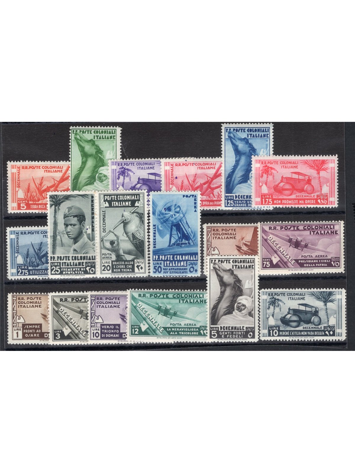 Italian Colonies 1933 Tenth Anniversary of the March on Rome series no. 32/41 + P.A. 22/29 CiBaFil certified Cat. €1,200 (**)