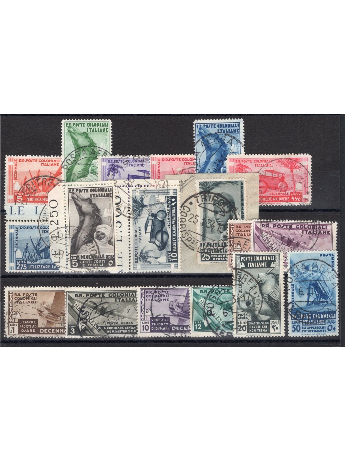 Colonie Italiane 1933 Decennale Marcia su Roma serie n° 32/41 + P.A. 22/29 Cert. CiBaFil Cat € 1.200 (U)
