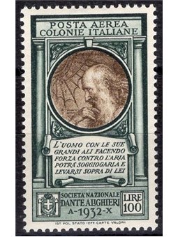 Italian Colonies 1932 P.A. Dante 100 £ olive green and brown no. 14 Cat. €90 (**)