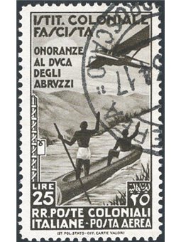 Colonie Italiane 1934 P.A. Onoranze al Duca degli Abruzzi 25 £ bruno nero n° 30 Cert. CiBaFil Cat. € 325 (U)