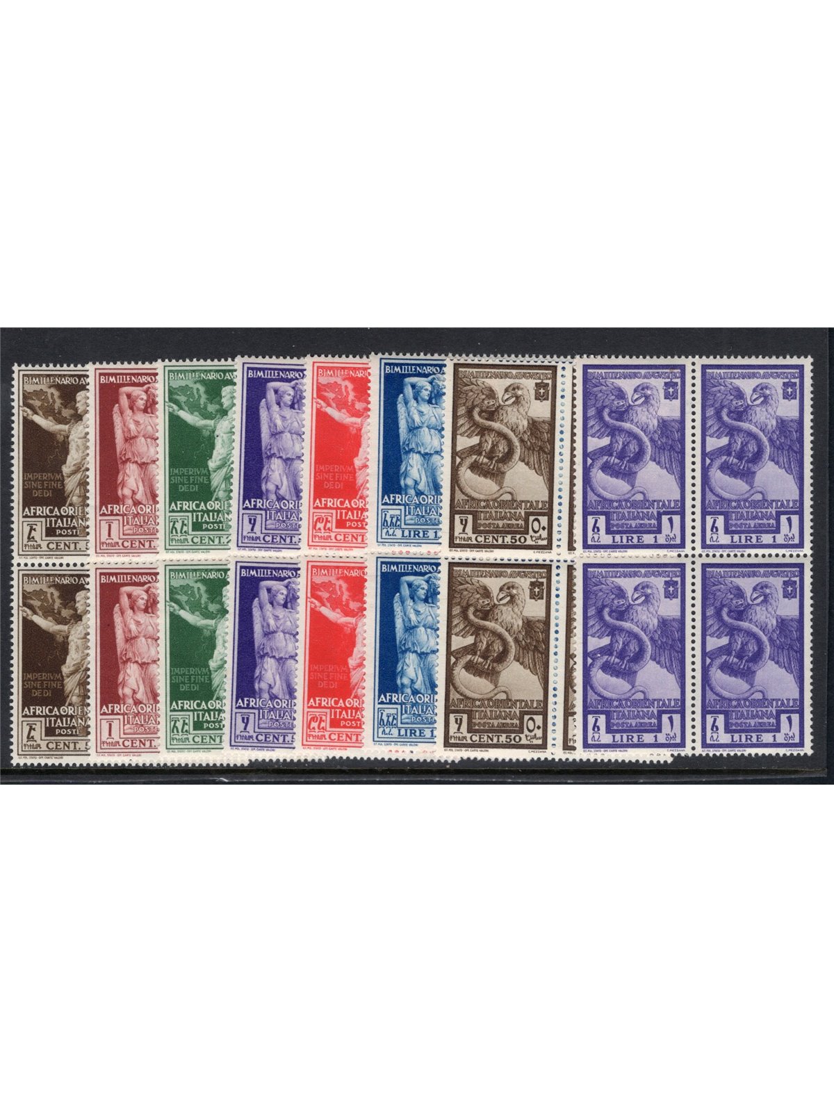 A.O.I. 1938 Augustus’s Bimillennium series no. 21/26 + P.A. 14/15 in a block of four Cat. €180++ (**)