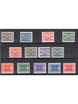 A.O.I. 1939/40 Overprinted tax stamps unissued series no. 1/13. Signed ED. Biondi Cert. Cat. €650 (**)