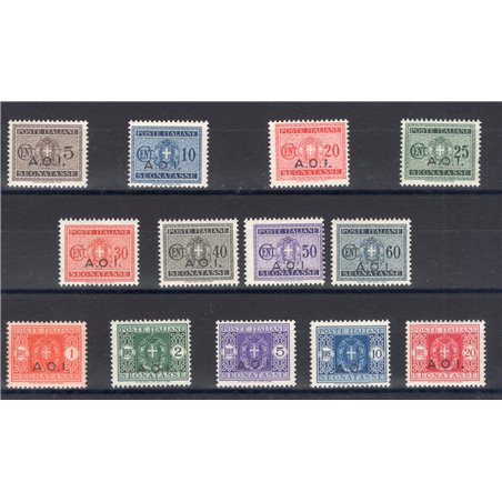 A.O.I. 1939/40 Segnatasse soprast. non emessi serie n° 1/13. Firm. ED Cert. Biondi Cat. € 650 (**)
