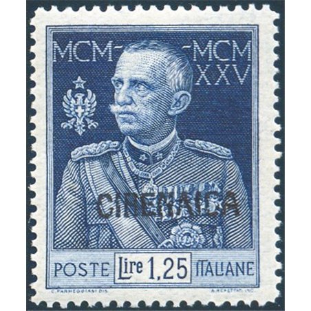 Cirenaica 1926 Giubileo 1,25 £ dent. 13½ n° 26 con ottima centratura Cert. Biondi Cat. € 4.500 (**)