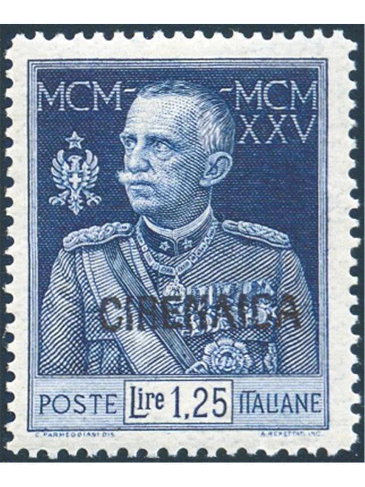 Cirenaica 1926 Giubileo 1,25 £ dent. 13½ n° 26 con ottima centratura Cert. Biondi Cat. € 4.500 (**)