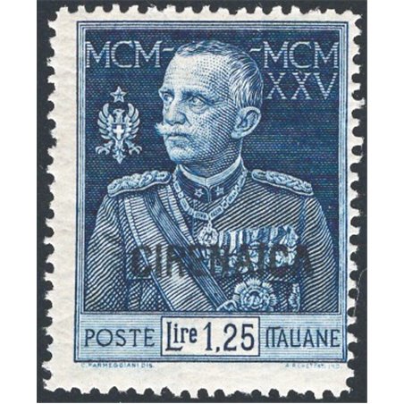 Cyrenaica 1926 Jubilee 1.25 £ light blue perforation 13½ with overprint No. 26 certified by Biondi catalogue price €2,250 (**)
