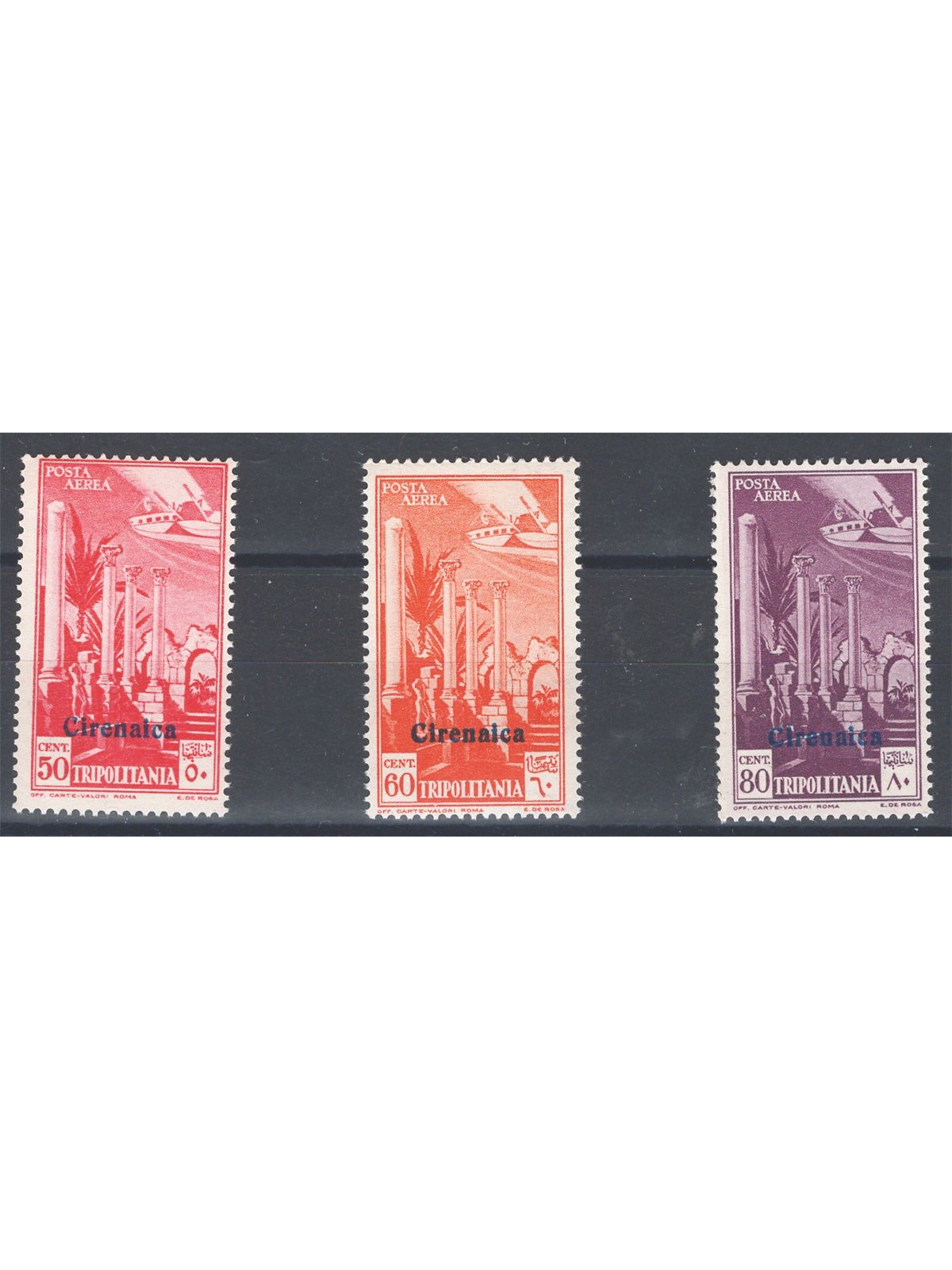 Cyrenaica 1932 Overprinted P.A. series nos. 1/3 Cat. €50 (**)