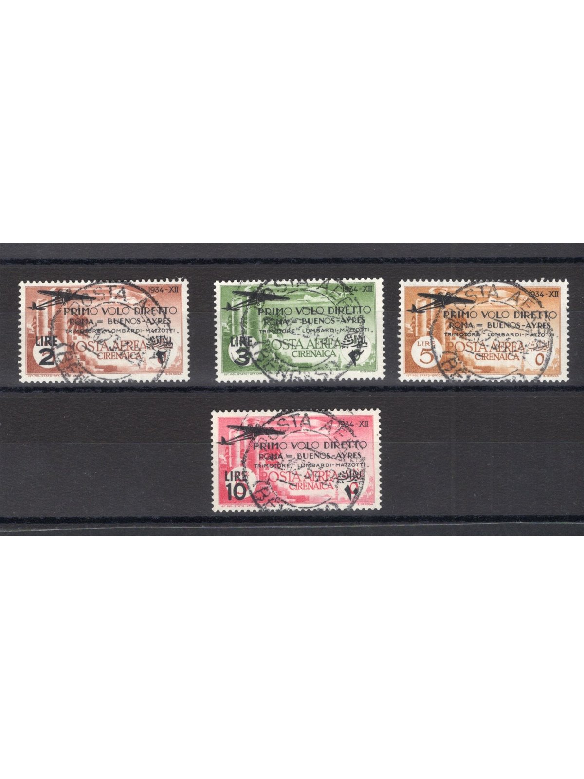 Cirenaica 1934 P.A. 1° Volo Roma Buenos Aires serie n° 20/23 Cert. CiBaFil Cat. € 500 (U)
