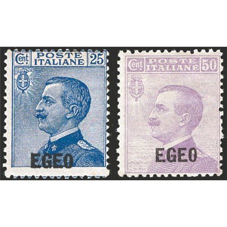 Aegean 1912 Michetti 25 c. light blue and 50 c. violet overprinted series no. 1/2 CiBaFil cert. Cat. €700 (**)