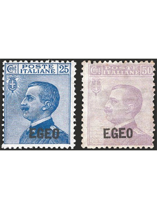 Aegean 1912 Michetti 25 c. light blue and 50 c. violet overprinted series no. 1/2 Cat. €280 (*)