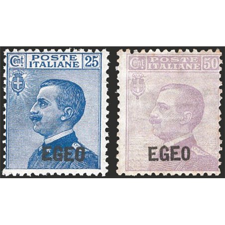 Egeo 1912 Michetti 25 c. azzurro e 50 c. violetto soprast. serie n° 1/2 Cat. € 280 (*)