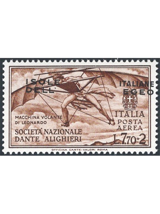 Aegean 1932 Dante P.A. 7.70 with oblique overprint no. 12a. Signed by Chia. Cat. €210 (**)