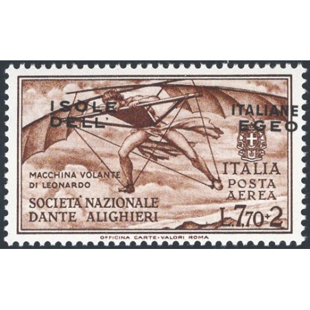 Aegean 1932 Dante P.A. 7.70 with oblique overprint no. 12a. Signed by Chia. Cat. €210 (**)