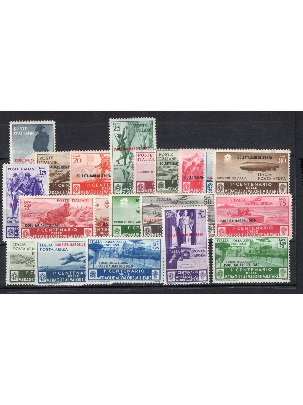 Egeo 1934 Medaglie al Valore serie n° 80/90 + P.A. 38/46 Cert. CiBaFil Cat. € 4.000 (**)