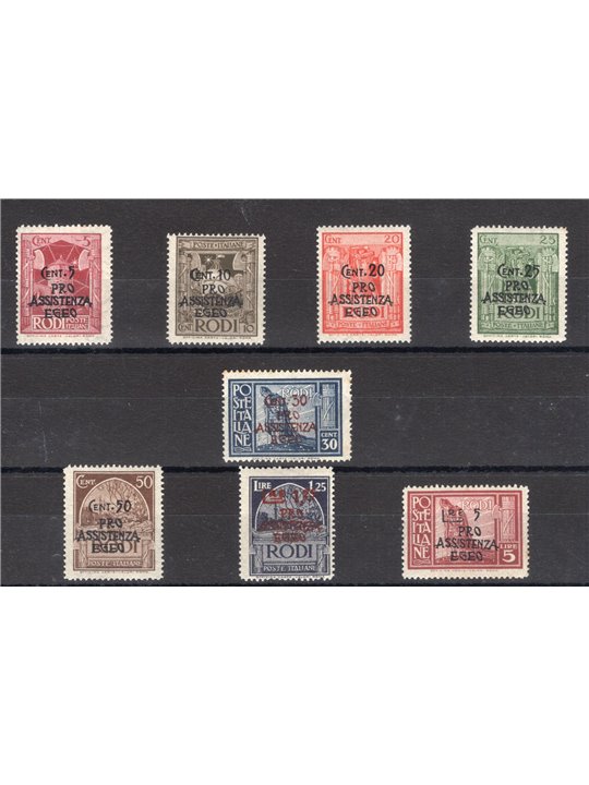 Egeo 1943 Pro Egeo Assistance series no. 118/25 with excellent centring Biondi certificate Cat. €1,250 (**)