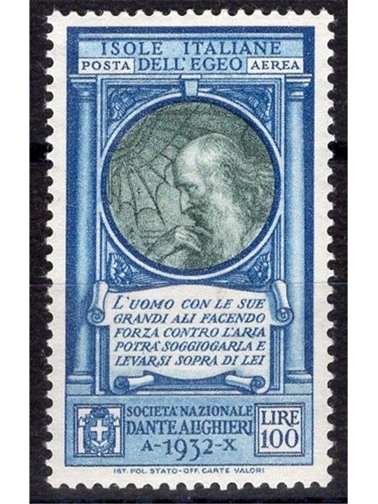 Egeo 1932 P.A. Dante 100 £ n° 21 Cat. € 75 (**)
