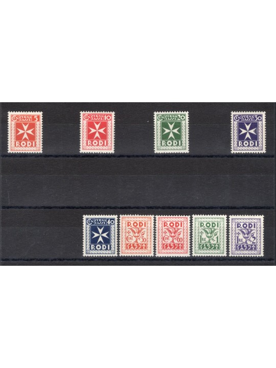 Egeo 1934 Segnatasse serie n° 1/9 Cert. CiBaFil Cat. € 300 (**)