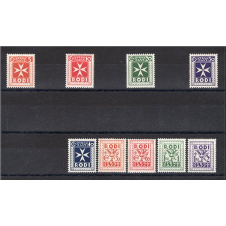 Egeo 1934 Segnatasse serie n° 1/9 Cert. CiBaFil Cat. € 300 (**)