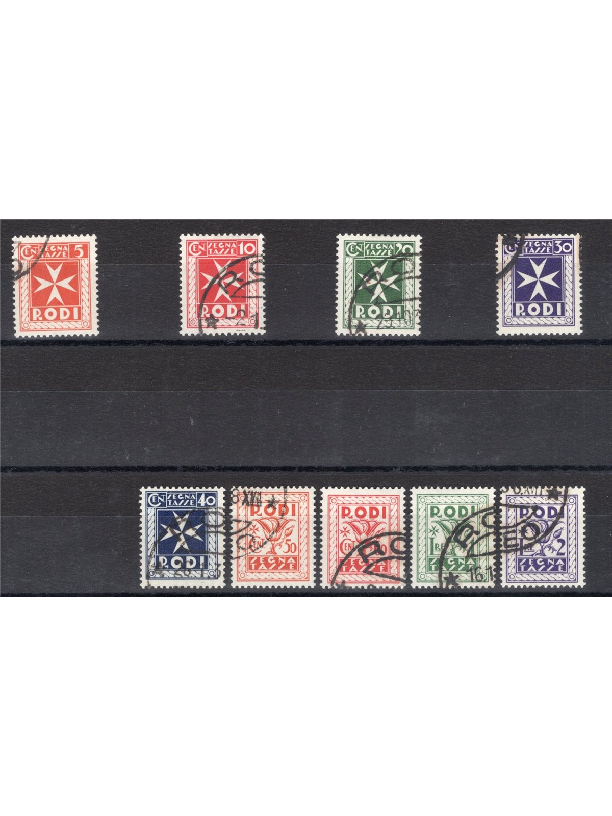 Egeo 1934 Segnatasse serie n° 1/9 Cert. Biondi Cat. € 225 (U)