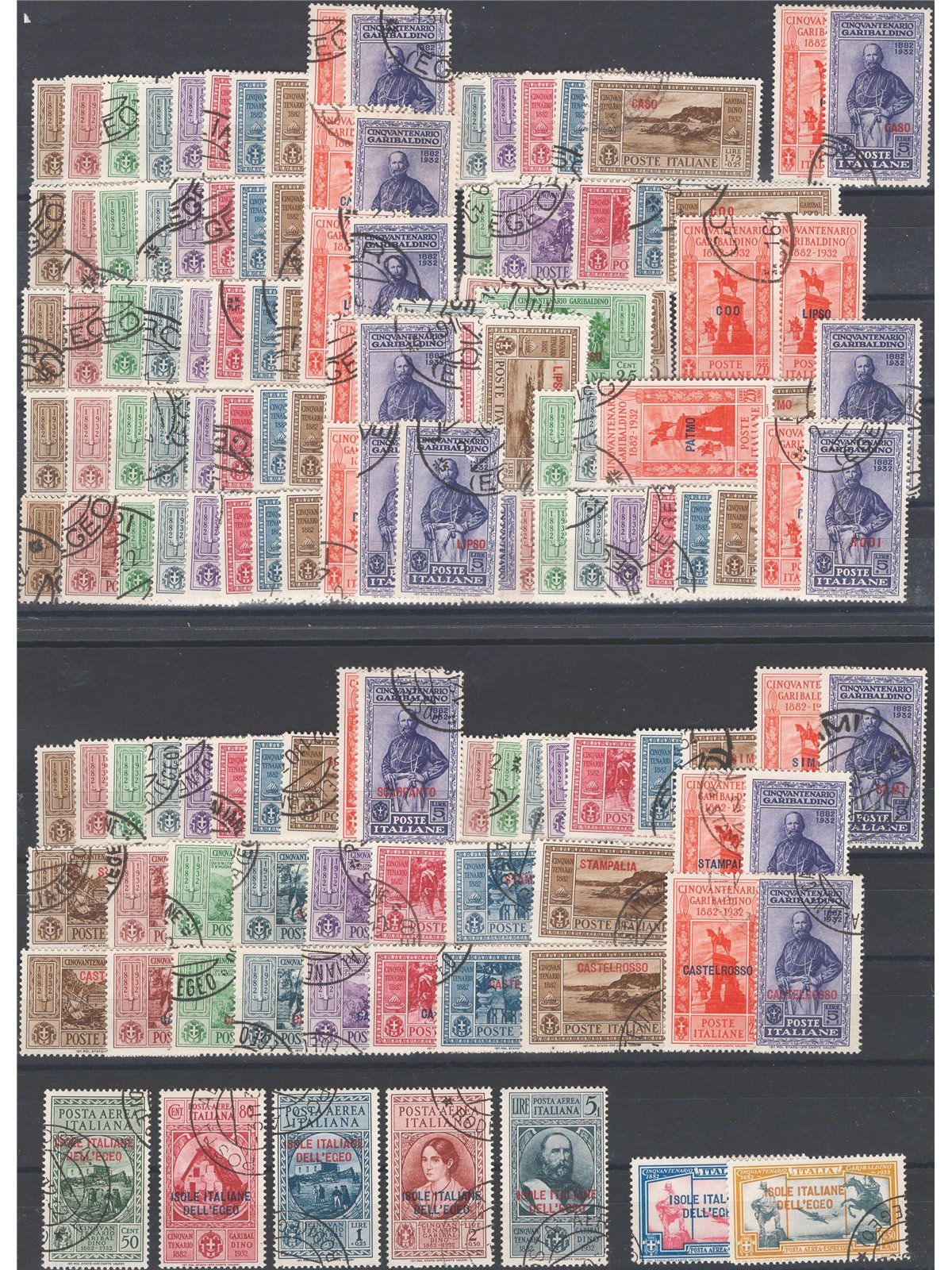 Aegean 1932 Garibaldi: Tour of the 13 Islands + P.A. + Castelrosso with original postmark Cat. €8,700 (U)