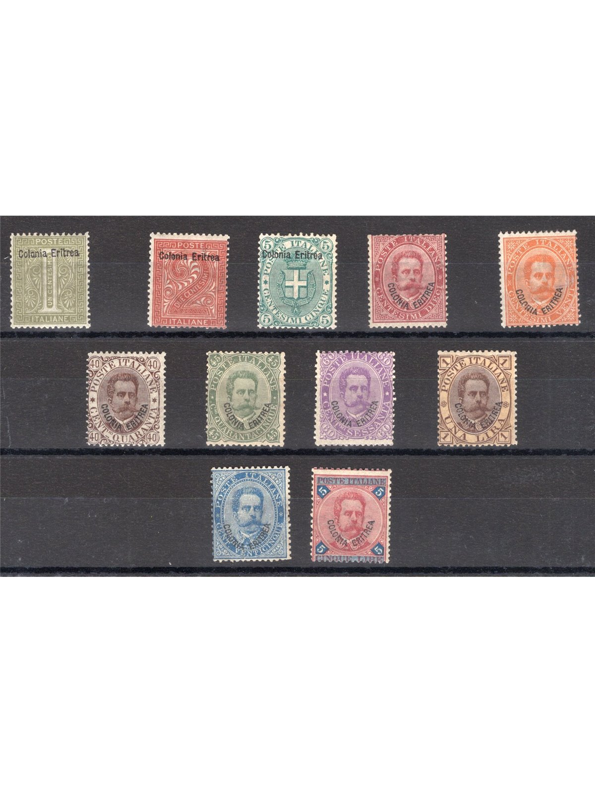 Eritrea 1893 Soprast. n° 1/11 Cert. Biondi Cat. € 6.930 (**) 