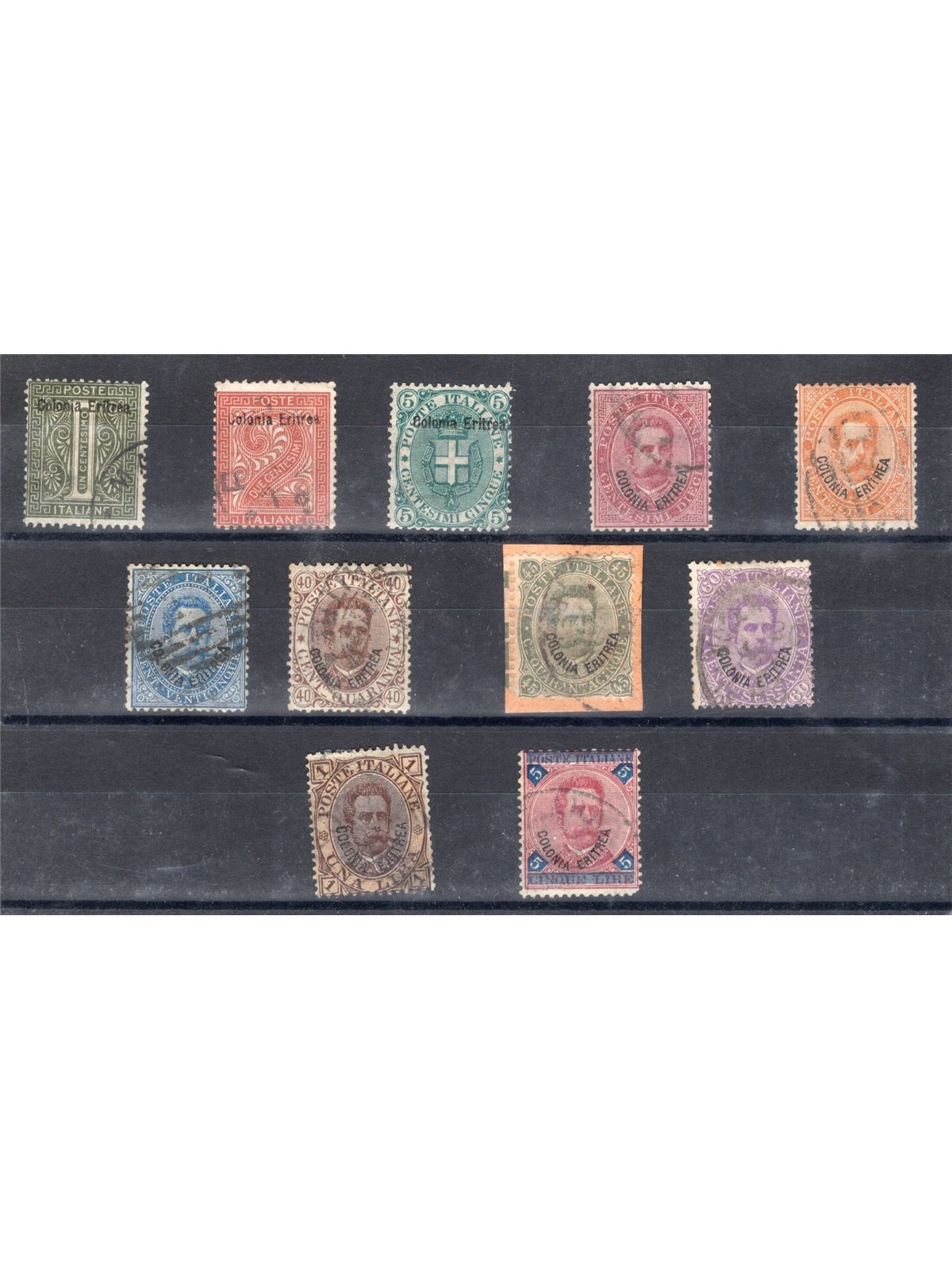 Eritrea 1893 Soprast. “Colonia Eritrea” serie n° 1/11 Cert. Apicella Cat. € 1.200 (U) 